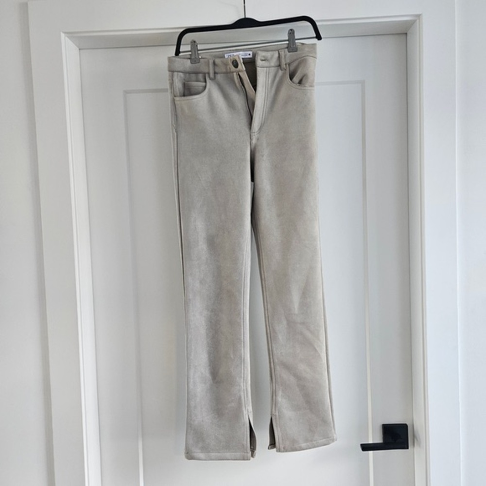 Zara Light Beige Wide-Leg Jeans with Hem Slits